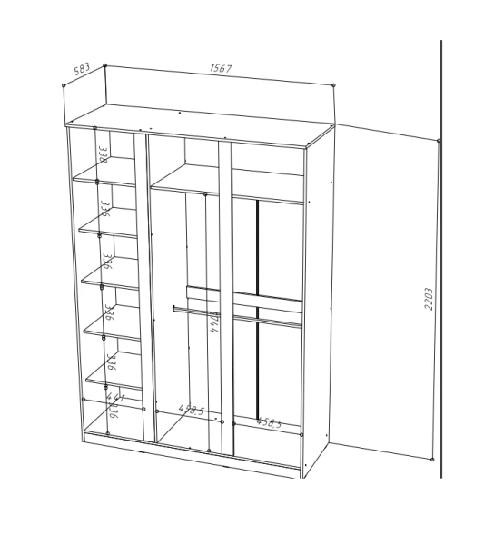 STERN Шкаф 3-х дверный с зеркалом Белый
