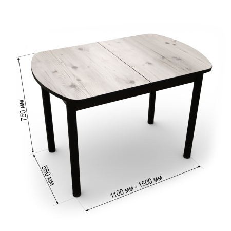 Стол Фаворит 1100(+400)*700 Пластик Бискайск.сосна,бабочка(B5)/ЛДСП бодега темн+опоры(черн)