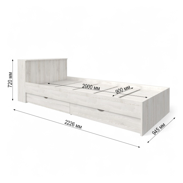 Кровать "АНЖЕ" (90*200)/Сосна лофт/