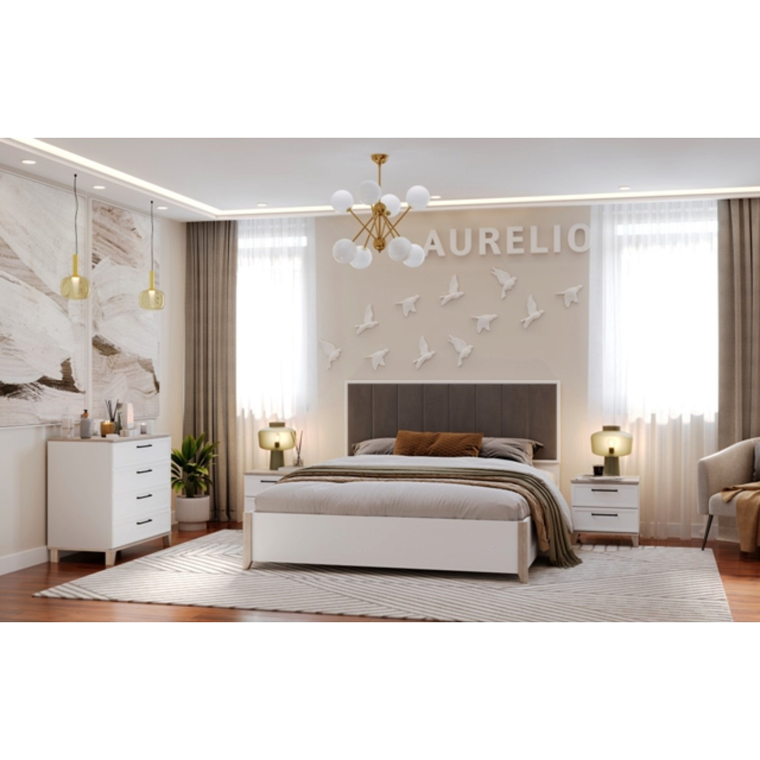 AURELIO 444 Шкаф для одежды и белья Белый/Блеквуд Сатиновый