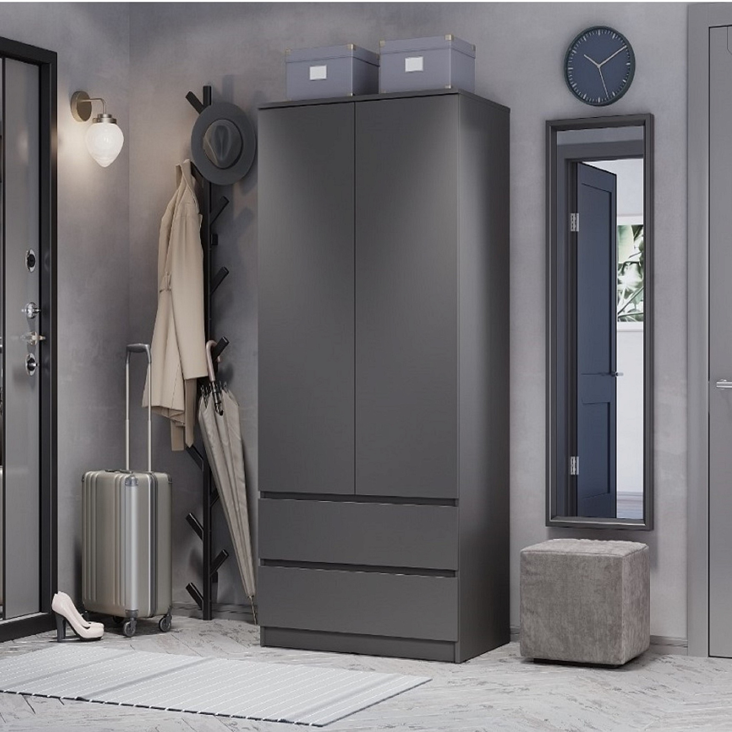 Шкаф 2-х створчатый Симпл ШК-03 (802*1900*514мм) лдсп графит