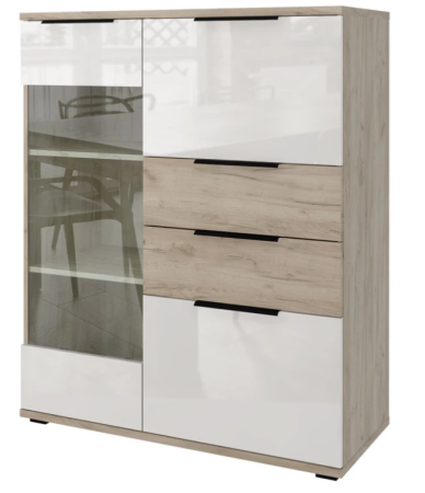 Комод со стеклом Альянс Дуб крафт/Белый глянец