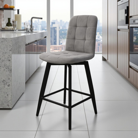 Стул Абсент NEW ПОЛУБАРНЫЙ Поворотный, Т180 светло-серый+нога 360F47 60см (черный)