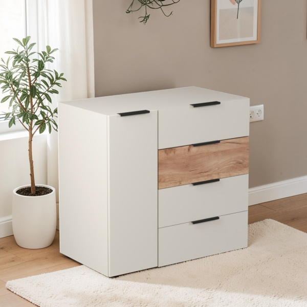 Комод Севиль 1дв.4ящ./ Кашемир/Дуб крафт