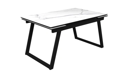 Стол Луис,1400(2000)*900, МДФ/Пластик Мрамор Керара бел/Черный,опора Z 960-2 (черный)