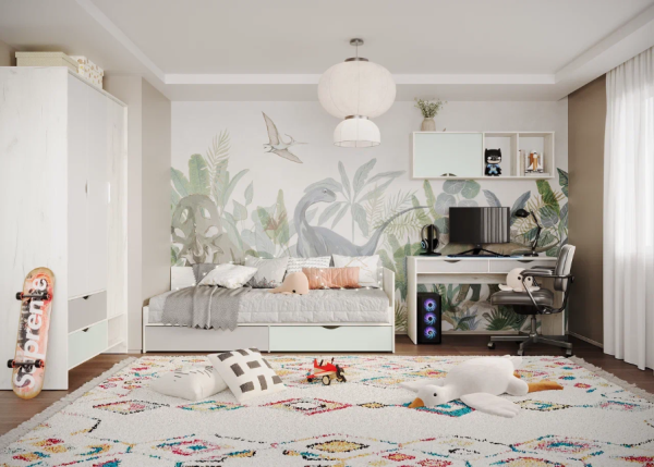 МИКС Кровать Кр-55 с ящ Кэмпион/ Калатея/ корпус Дуб Крафт Белый