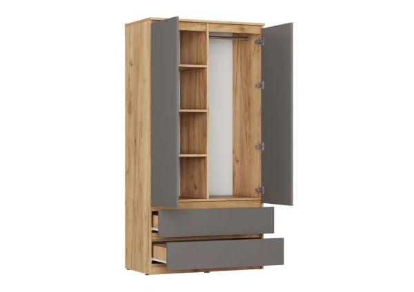СИТИ Шкаф ШРК -2 с ящ/Серый графит/корпус дуб Крафт зол